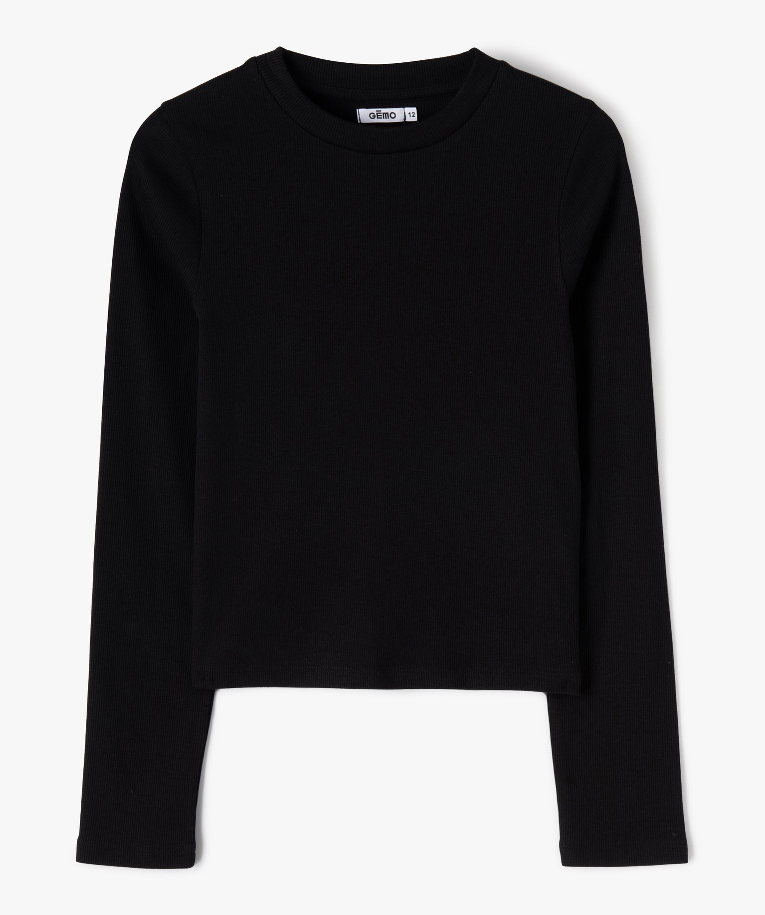 Tee-shirt à manches longues en maille ctelée fille noir | GEMO