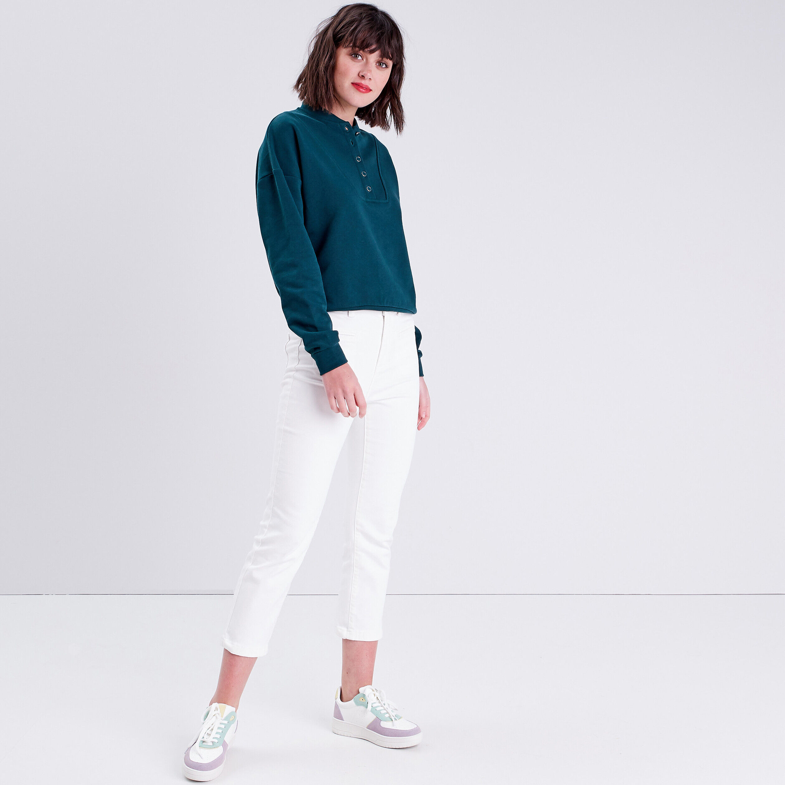 Sweat avec col teddy vert foncé femme | Cache Cache