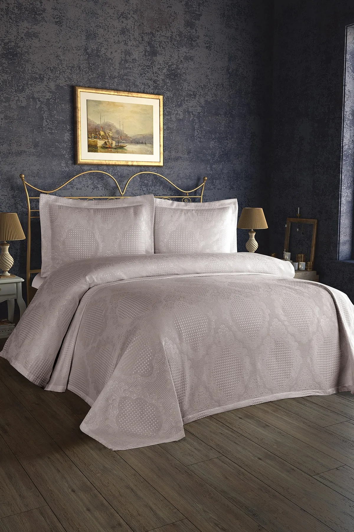 Çeyiz Diyarı  Saphir-Jacquard-Chenille-Tagesdecke, Grau