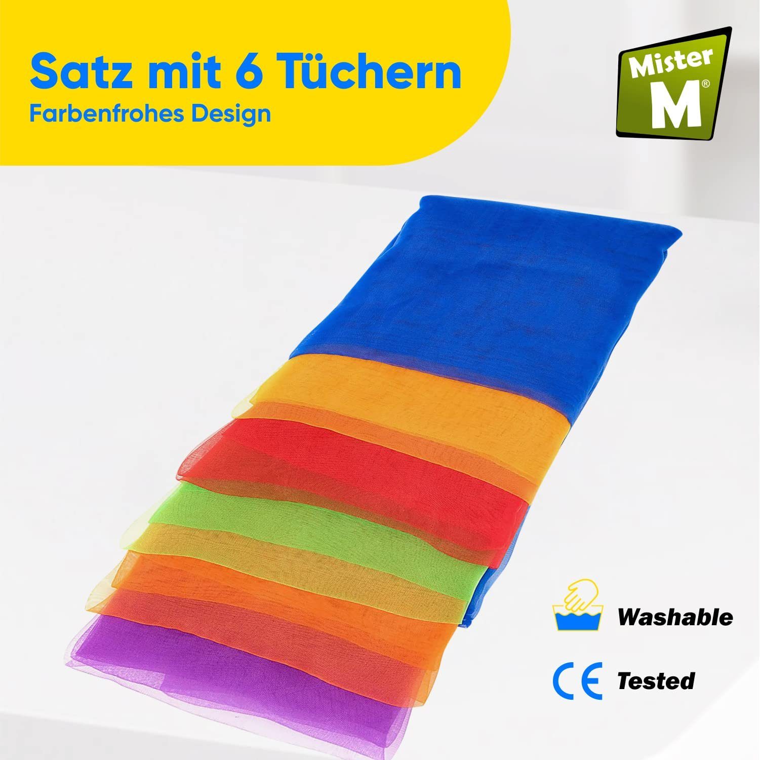 Mister M Multifunktionstuch 6 Chiffontücher Zaubertücher, Motorik u. Rhythmik, Videotutorial, (6-St)