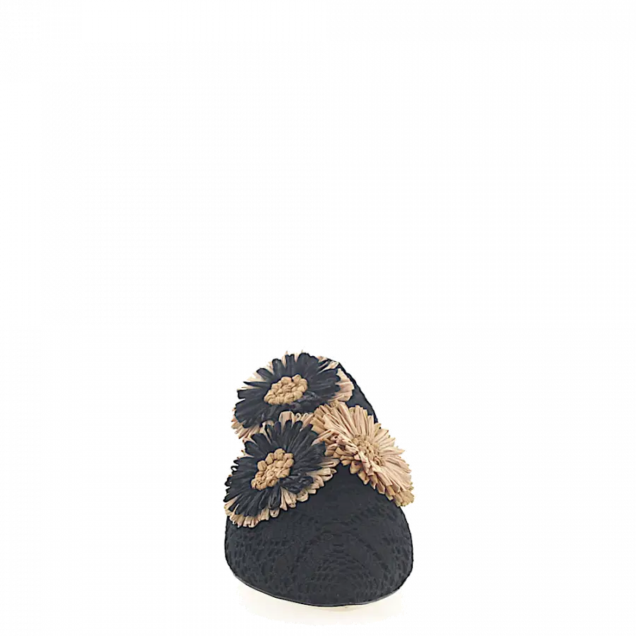 SANAYI 313 - Slipper 112884 Blumen-Deko Stickerei schwarz - schwarz