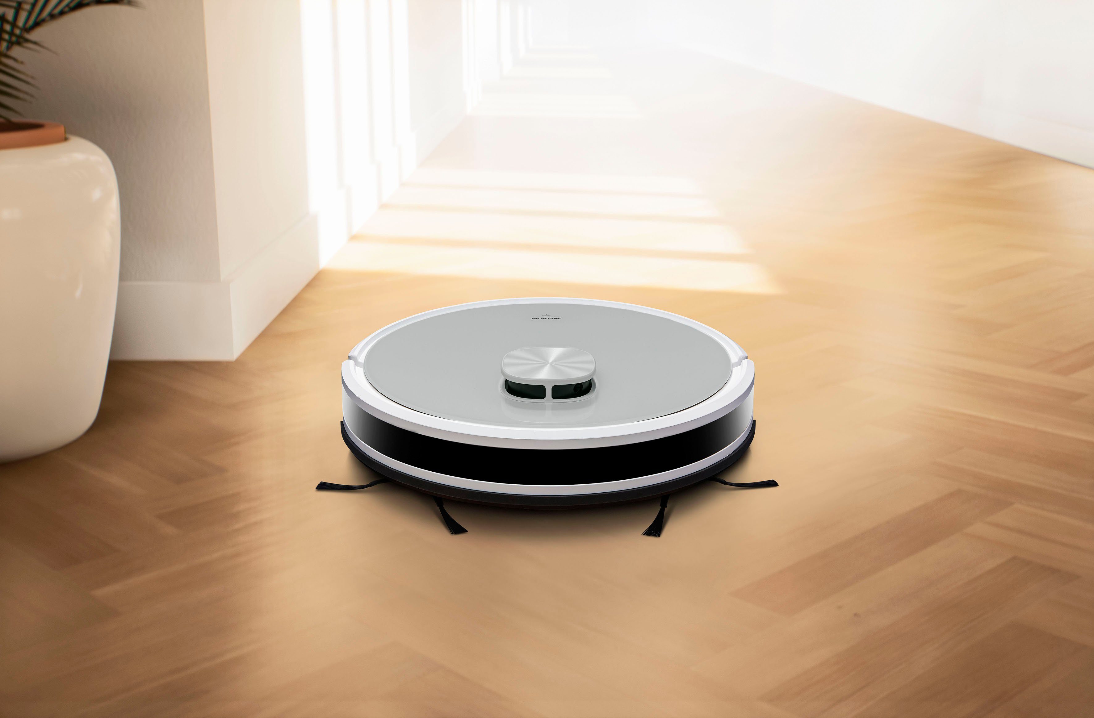 Medion® Nass-Trocken-Saugroboter Saug- und Wischroboter mit Absaugstation (X21 SW), App Steuerung und automatische Entleerung