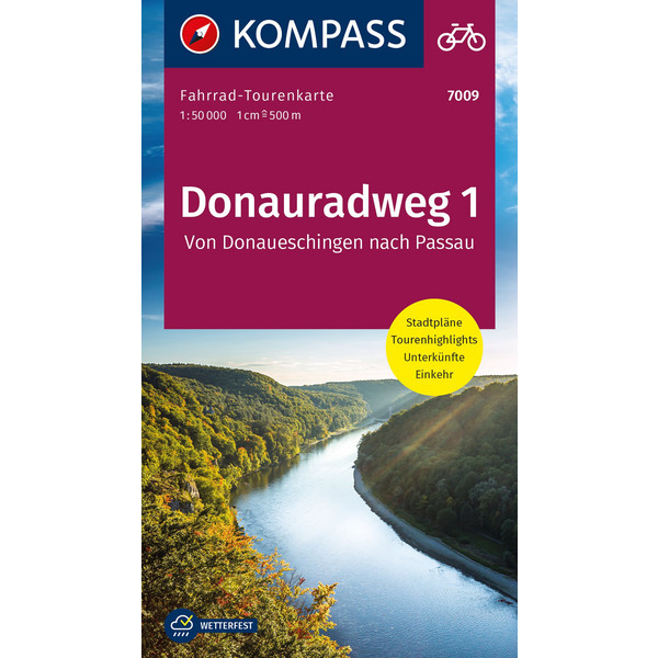 FAHRRAD-TOURENKARTE DONAURADWEG 1, DONAUESCHINGEN - PASSAU - Fahrradkarte