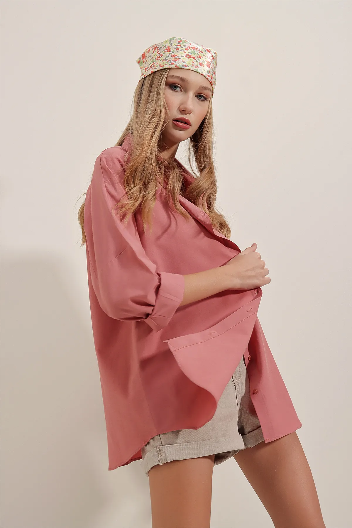 Bigdart  3900 Oversize-Lang-Basic-Shirt - Dusty Rose