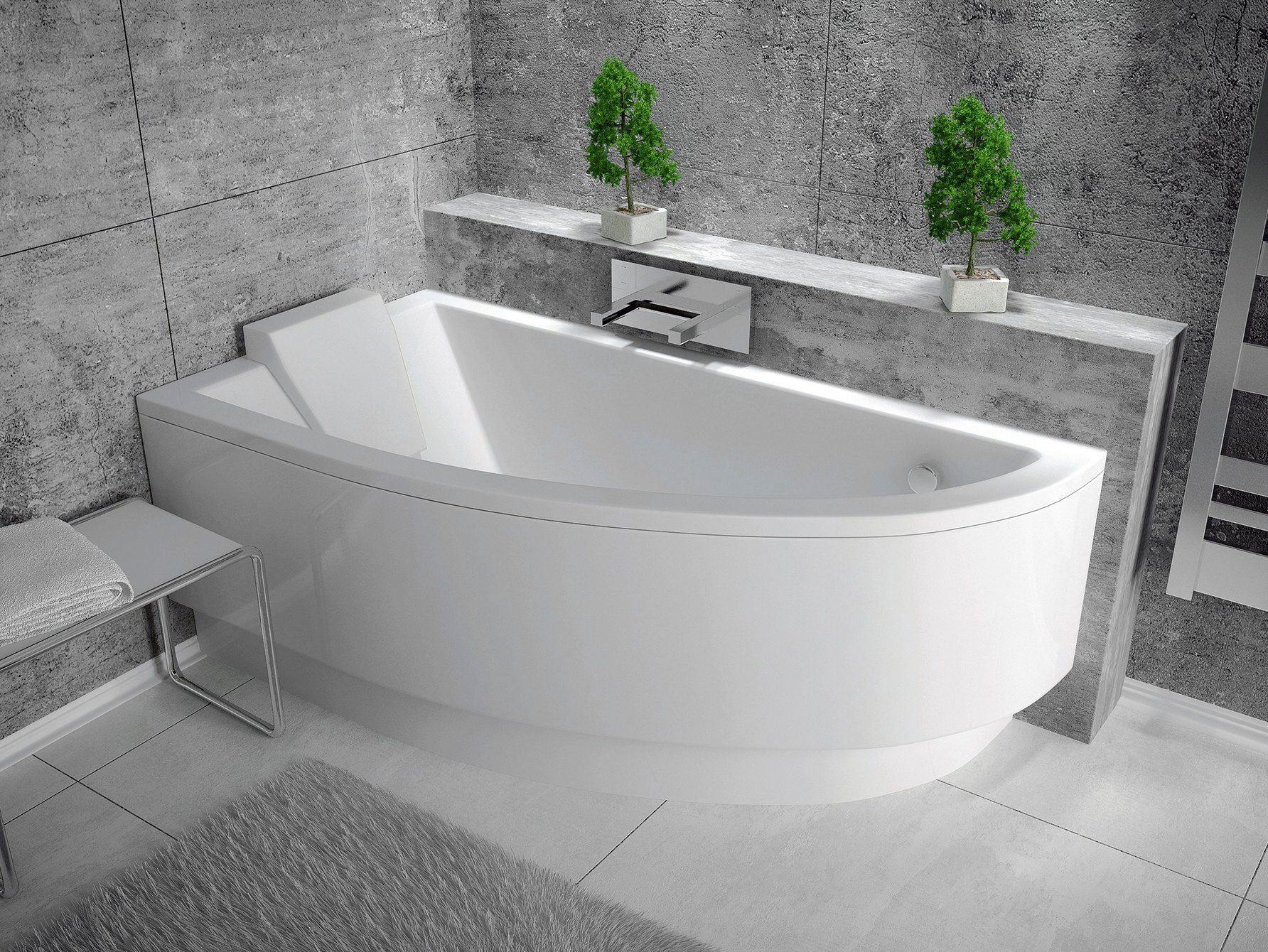 KOLMAN Badewanne Eckbadewanne Praktika 140x70, (Links/Rechts), Acrylschürze Styroporverkleidung, Ablauf VIEGA & Füße GRATIS