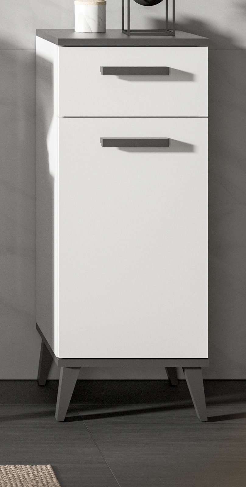 xonox.home Badkommode Rocket (Badschrank in weiß mit Anthrazit grau, 34 x 86), mit Schublade
