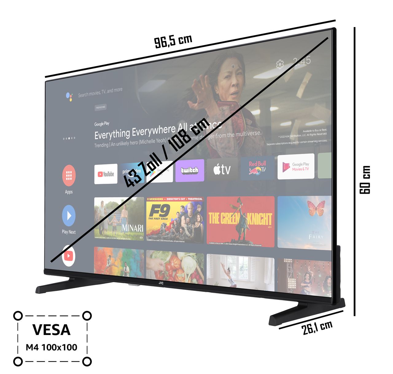 JVC LT-43VA3355 43 Zoll Fernseher / Android Smart TV (4K Ultra HD, HDR Dolby Vision, Dolby Atmos)