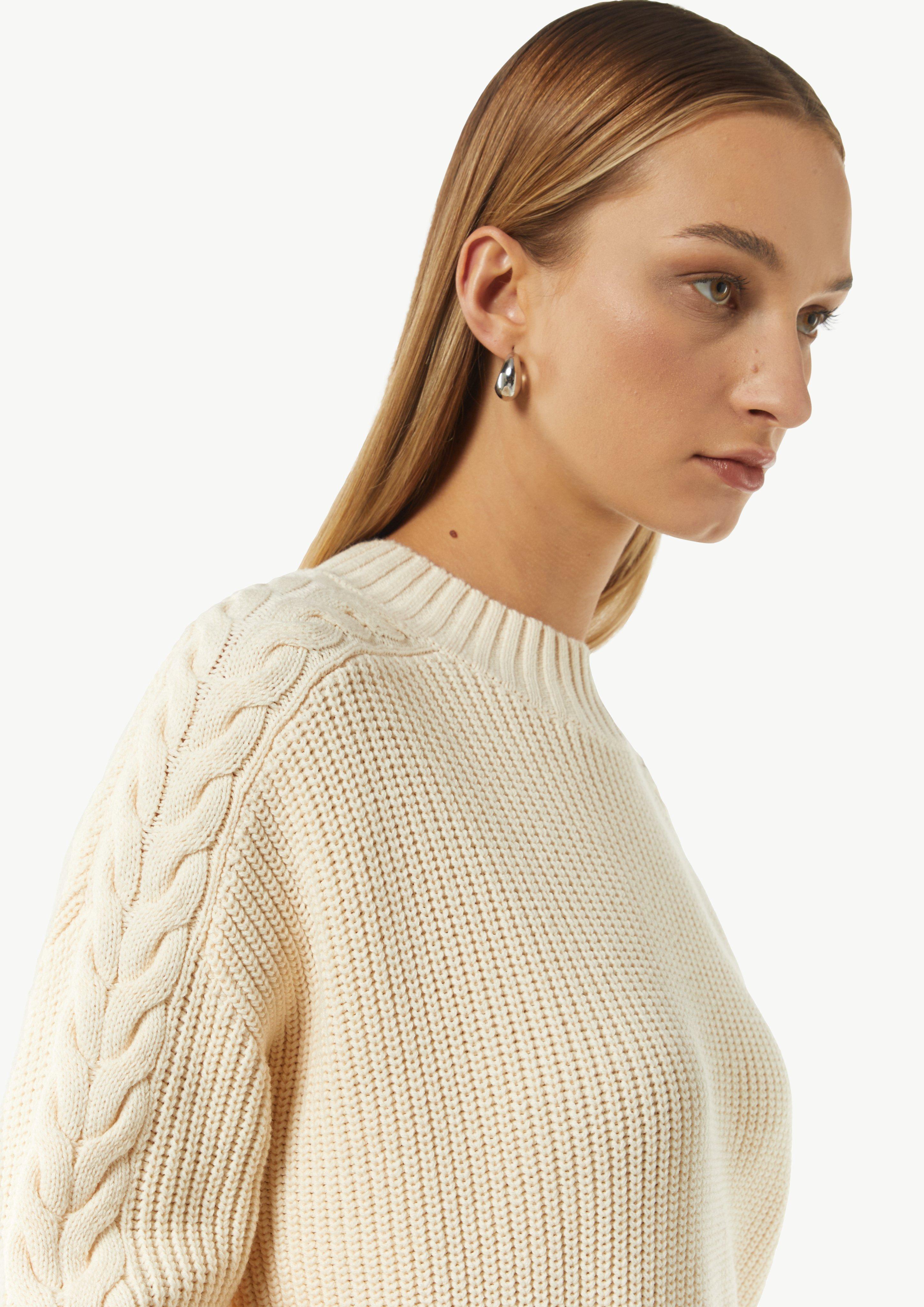 Strickpullover mit Zopfmuster - creme