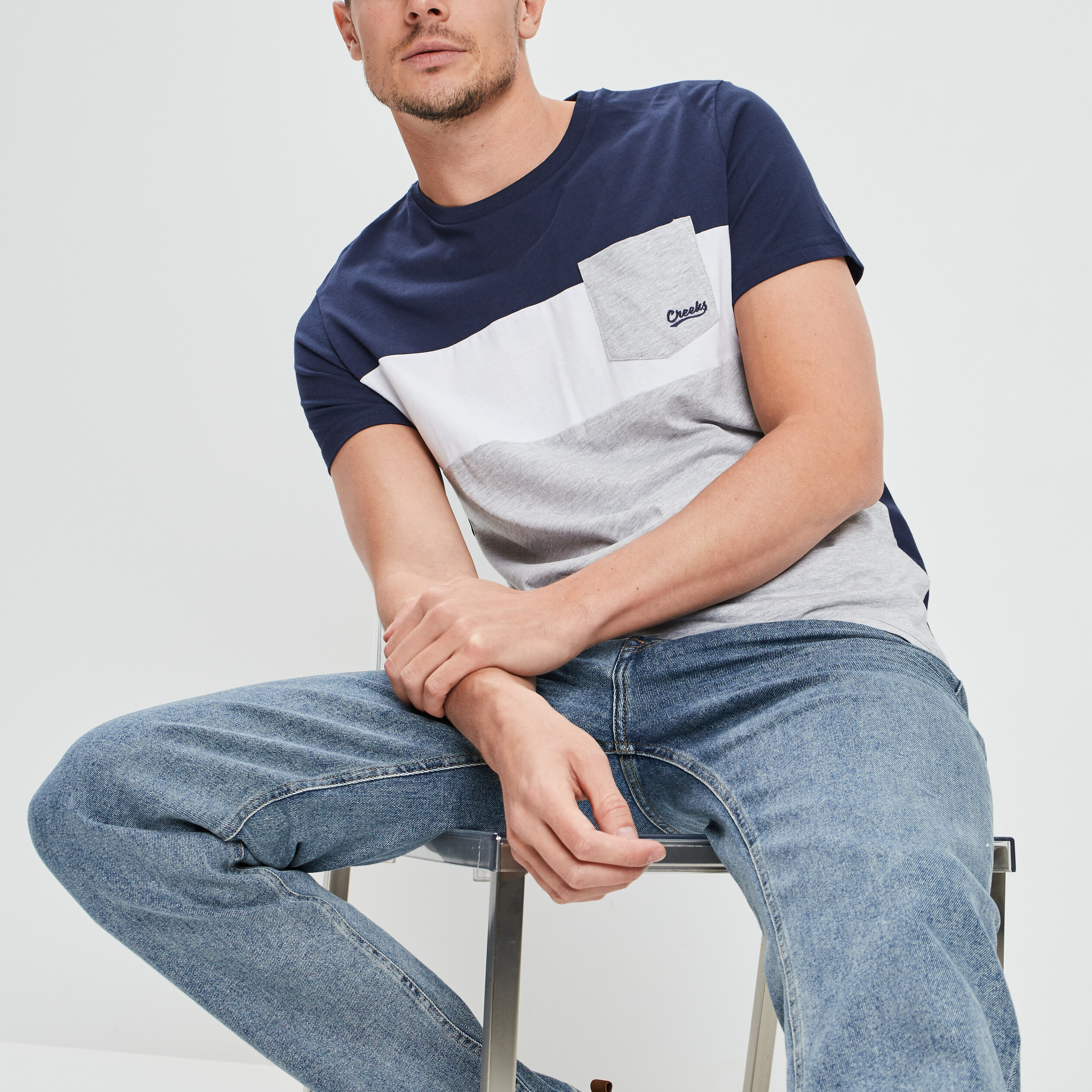 T-shirt manches courtes Creeks gris clair homme | La Halle