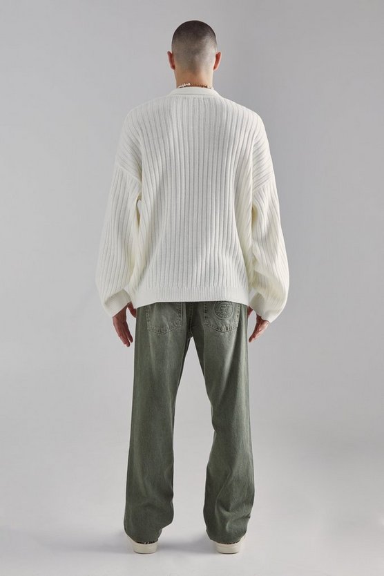 Geripptes Oversize Poloshirt mit V-Ausschnitt