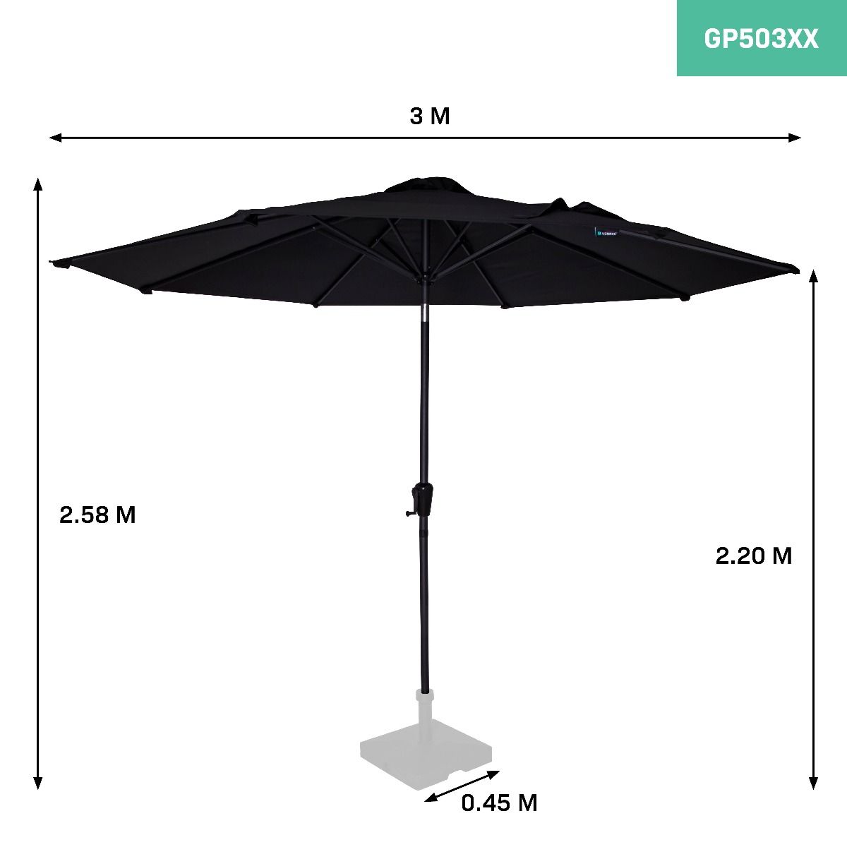 VONROC Recanati Ø300 cm Premium Stocksonnenschirm