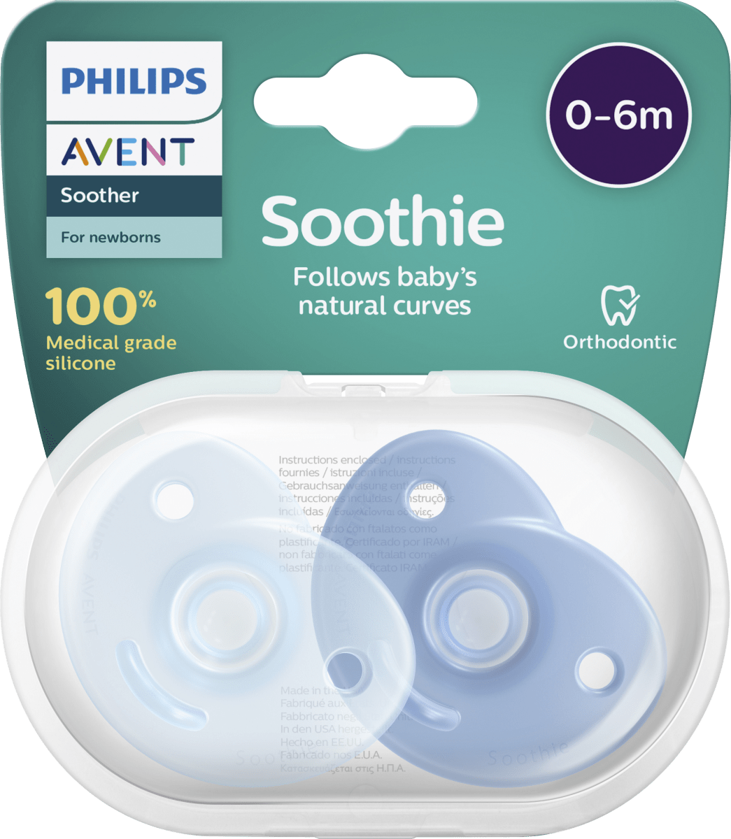 Schnuller Soothie Silikon, blau, 0-6 Monate, 2 St