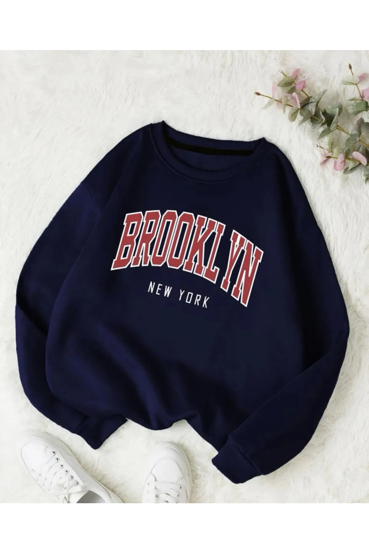 MOONBULL  Marineblaues Oversize-Sweatshirt mit Bronklyn-Print für Unisex