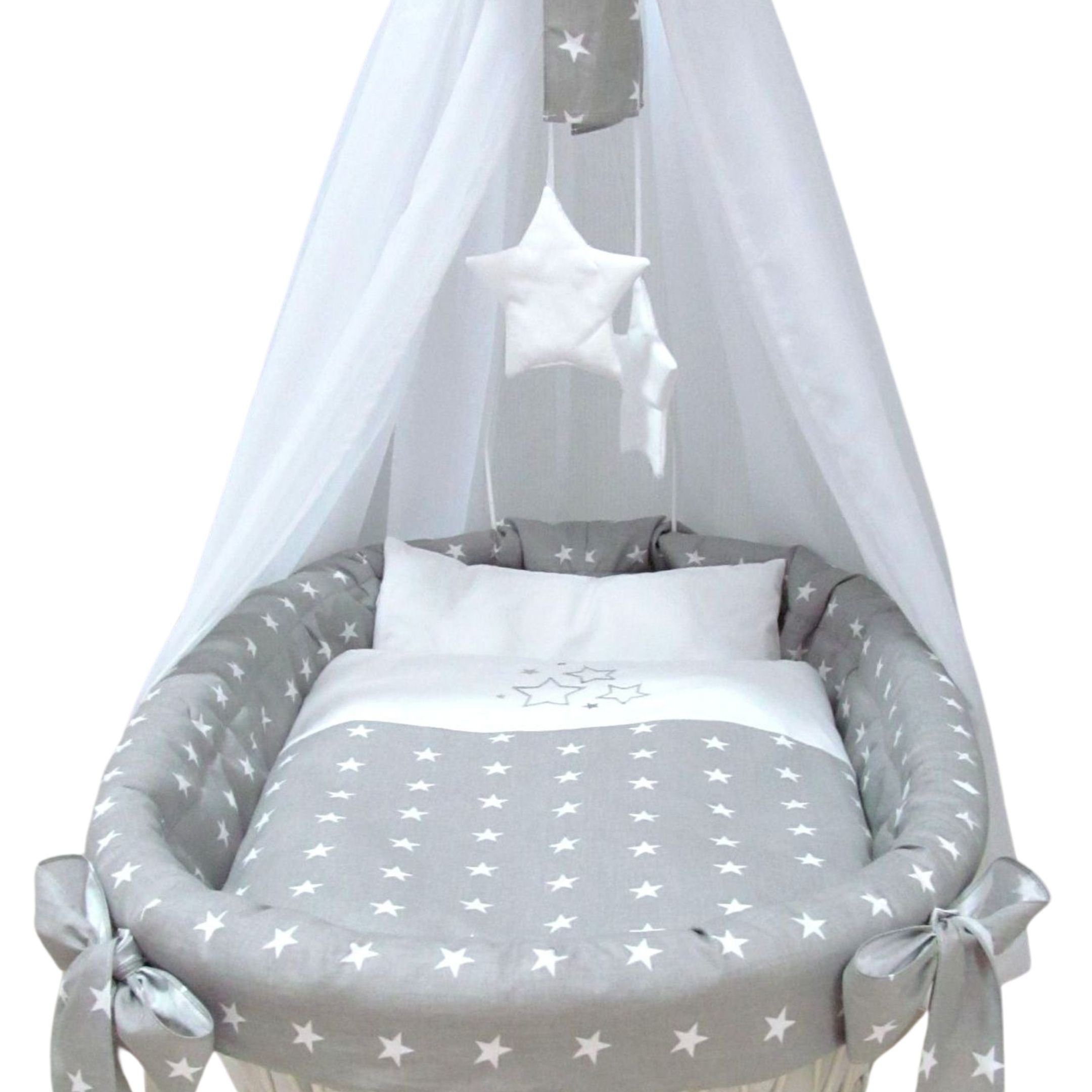 Bett-Set, Ersatz Bett Set für Stubenwagen ver. Modelle - Stoff Ausstattung für Stubenwagen, Babymajawelt, Made in EU, Stubenwagen Bettwäsche Set 70x80cm + 35x40 cm, Steppbett Set, Baldachin, Nestchen, Spannbetttuch; Allergikergeeignet