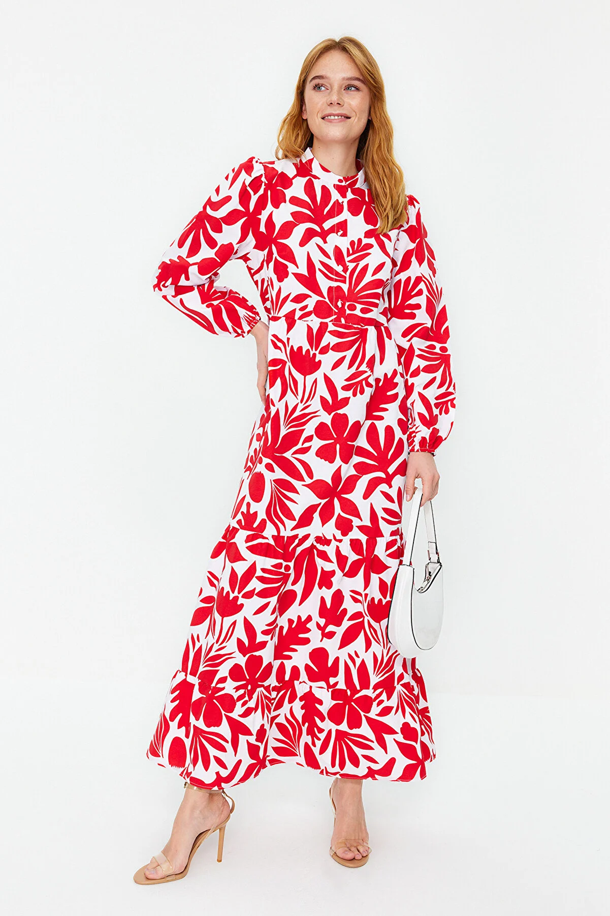 Trendyol Modest  Halbpatchwork-Kleid aus Baumwollgewebe mit Kachelmuster und weiter Passform TCTSS23EB00222