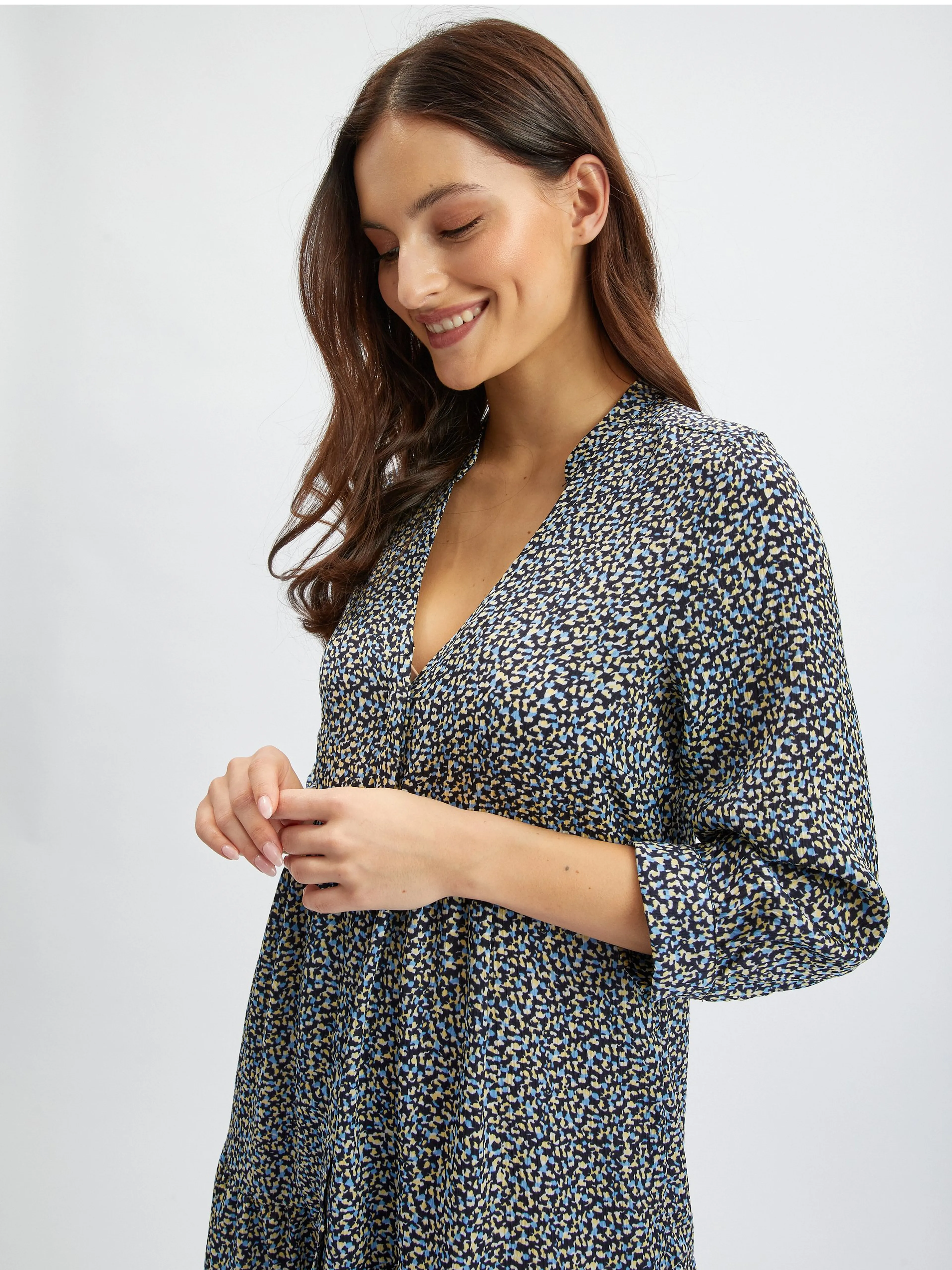 Blau-schwarz gemustertes Damen-Shirt-Kleid ORSAY