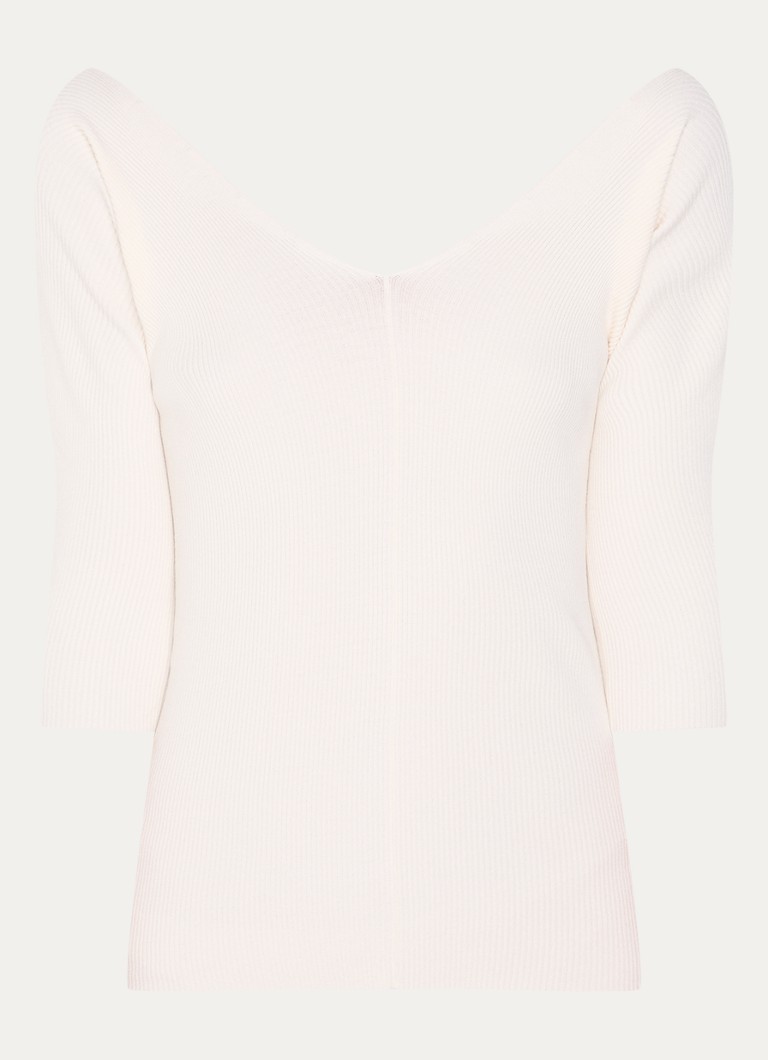 Πλεκτό τοπ MaxMara Oceano με ριμπ ύφανση και V λαιμόκοψη