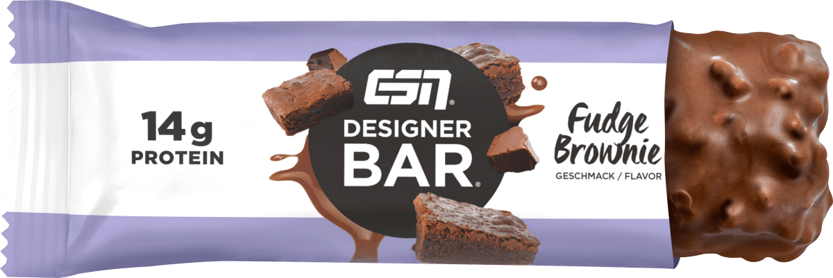 Proteinriegel Designer Bar, Fudge Brownie Geschmack, 45 g