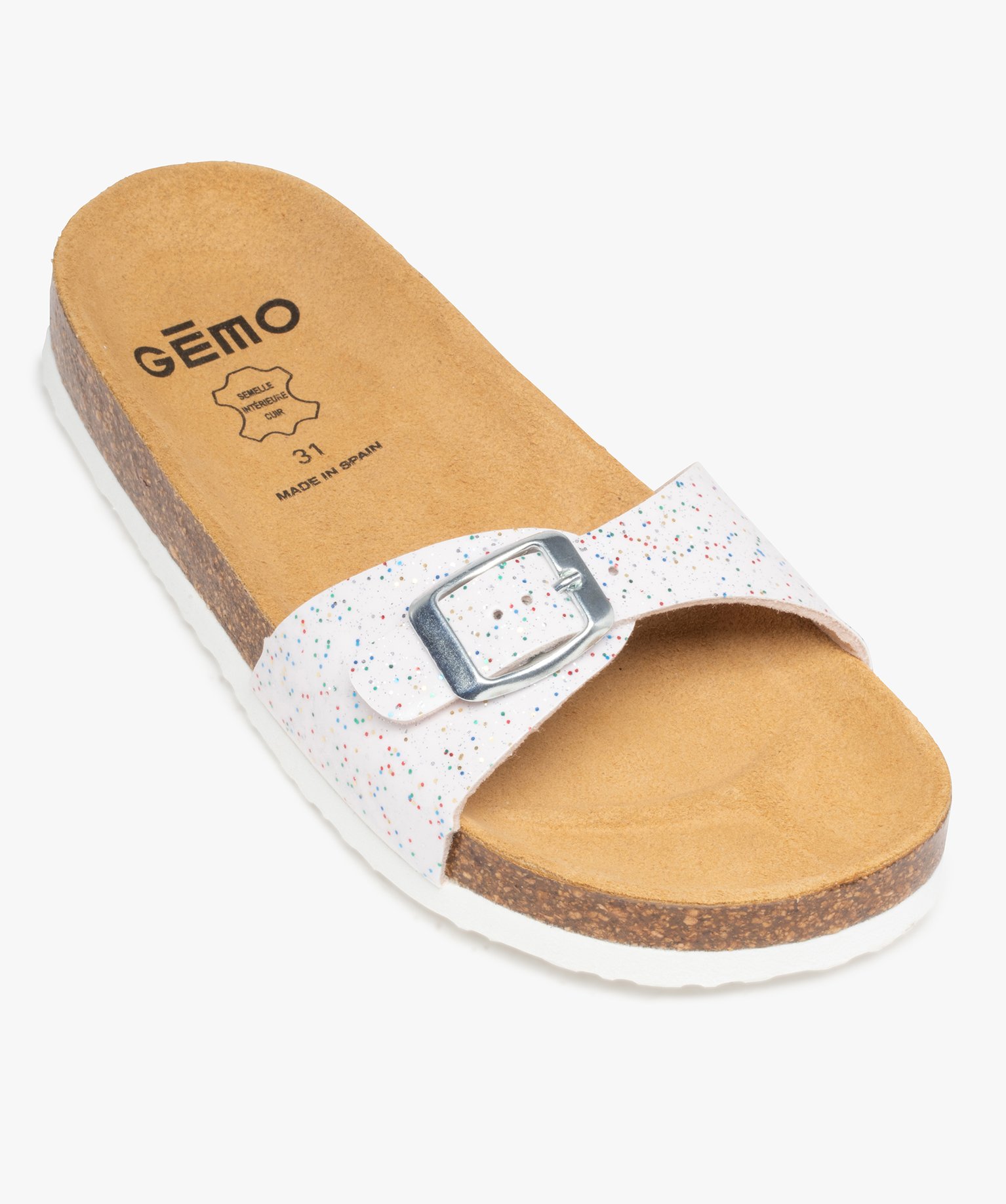 Mules fille à semelle liège et bride à boucle blanc | GEMO