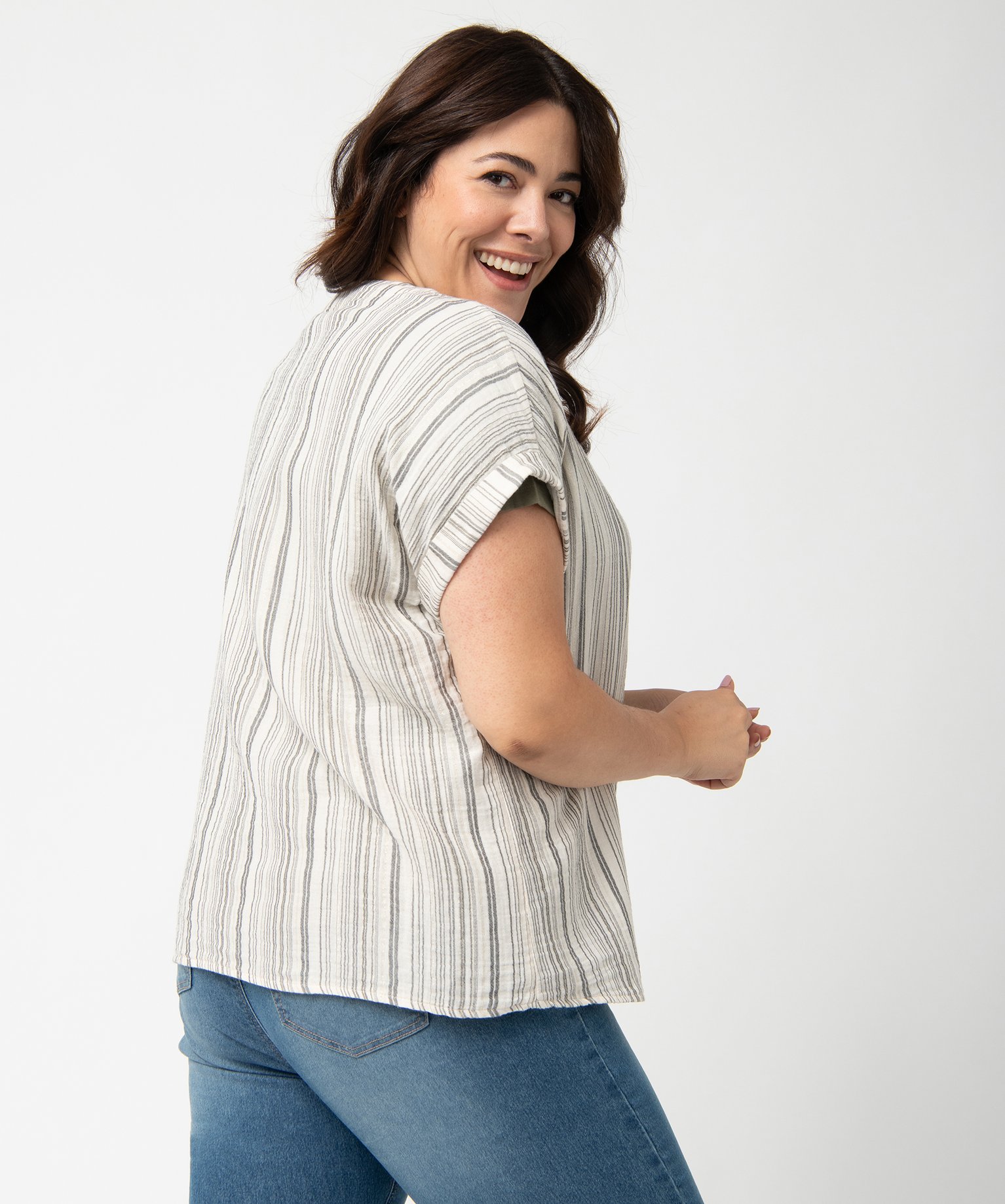 Blouse femme grande taille rayée à manches courtes  raye | GEMO
