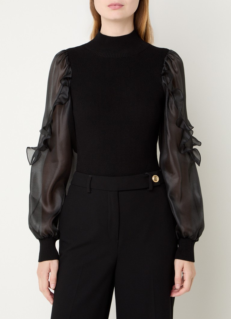 French Connection Krista rib knitted top with balloon sleeves