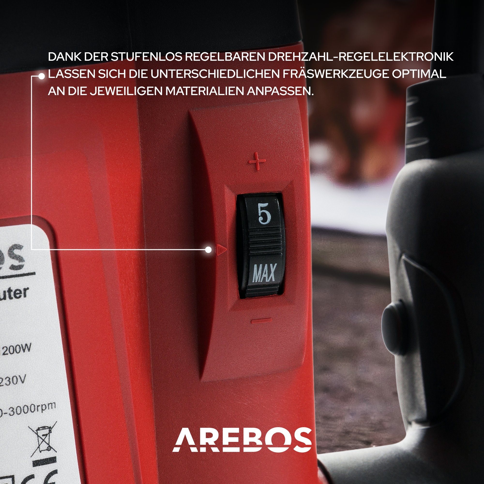 Arebos Oberfräse mit Koffer, 1200 W, inkl. Zubehör + Fräser Set 12-teilig, (Set, Oberfräse)