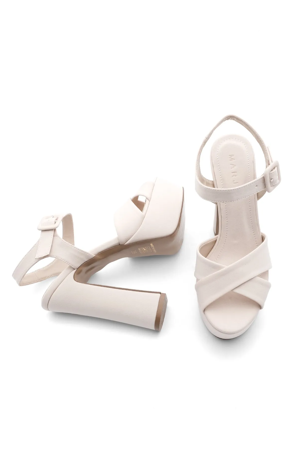 Marjin  Damen Plateauschuhe mit Absatz Abendschuhe Hochzeitsschuhe Barve Ecru