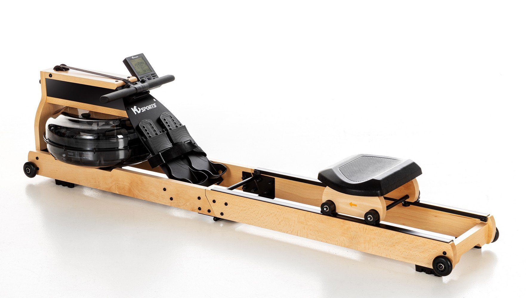 CHILLROI Rudergerät Holz Wasser Rudergerät hellbraun inkl. Brustgurt mit Wasserwiderstand (1 Stück, Wasserpumpe, 3x Chlortabletten, Bedienungsanleitung, Brustgurt), Klappbar, Bluetooth Verbindung mit Fitness-App