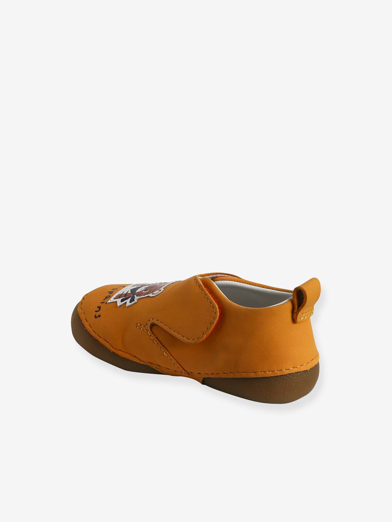 Chaussons scratché bébé en cuir souple jaune