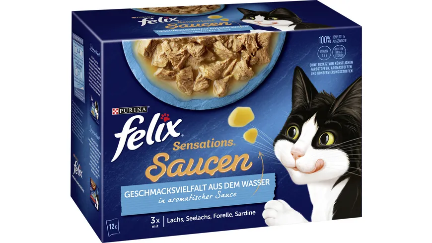 PURINA felix Sensations Saucen Geschmacksvielfalt aus dem Wasser Katzennassfutter 1020 g