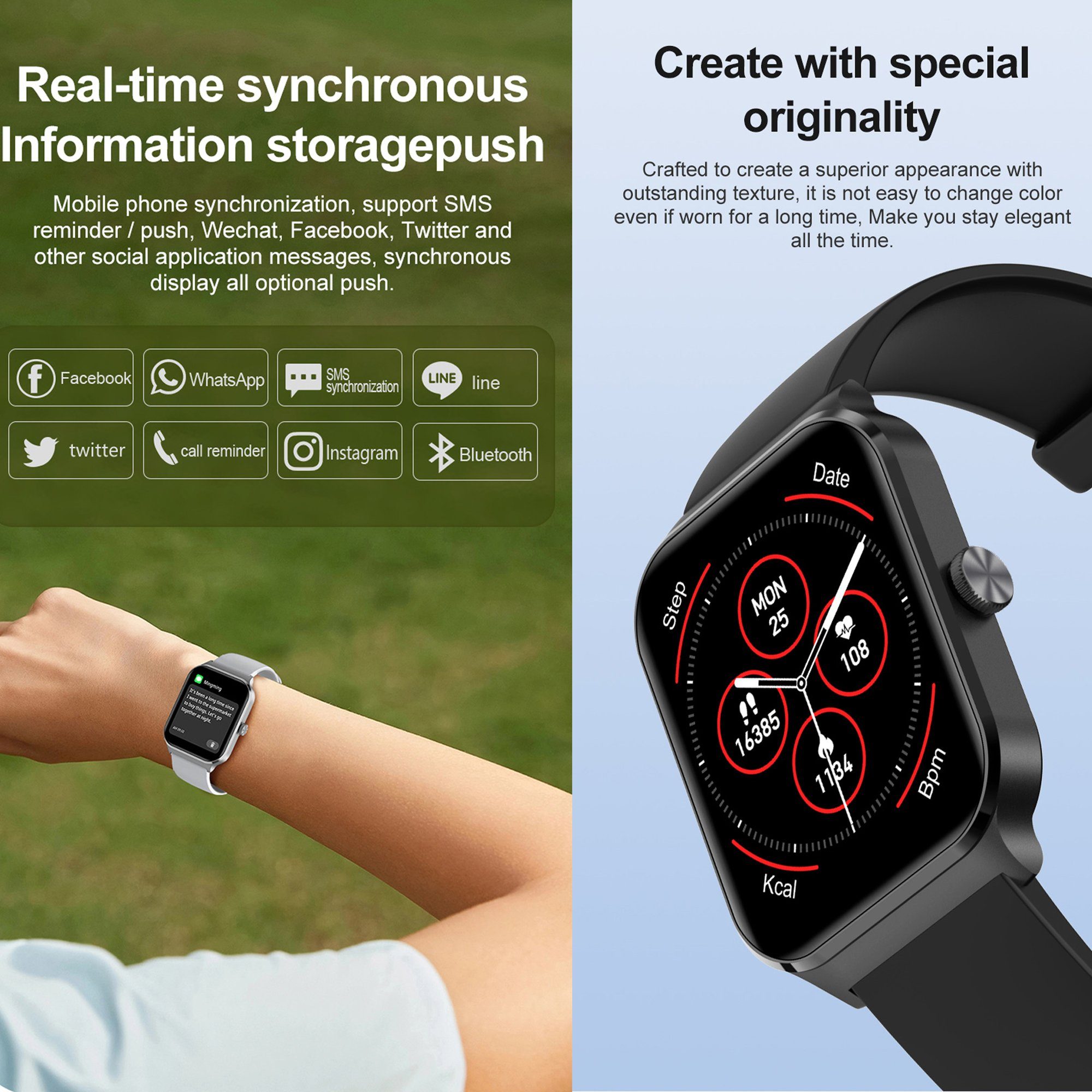 IBETTER Smartwatch,Fitness Tracker Uhr für,Damen Herren Smartwatch Smartwatch (1,96