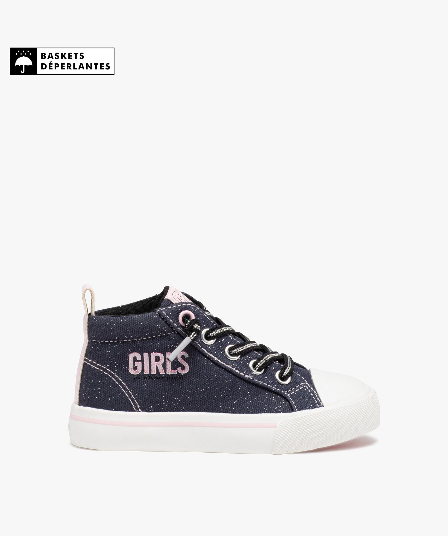 Baskets fille montantes déperlantes pailletée à lacets é... noir | GEMO