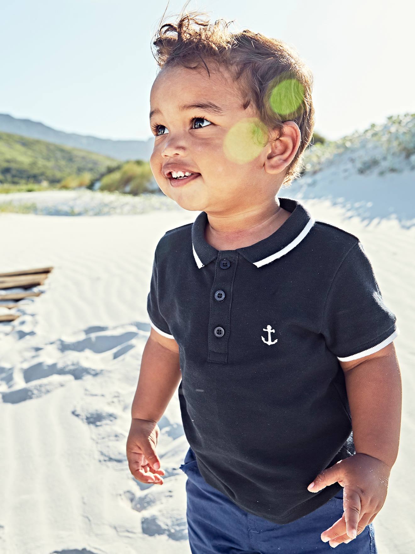 Polo bébé garçon brodé poitrine personnalisable marine