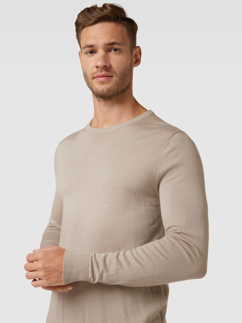 Longsleeve aus Wolle mit Rundhalsausschnitt in beige