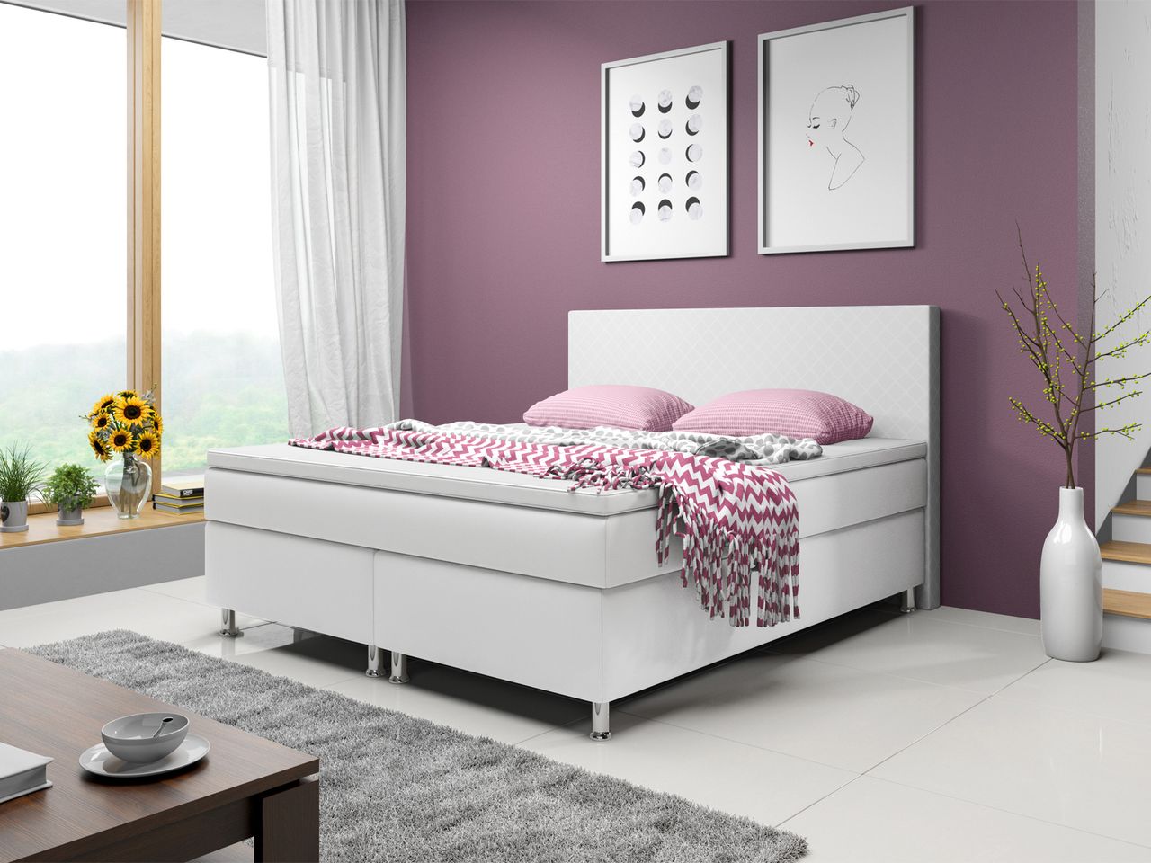 IHG Boxspringbett Madrid 180x200 cm Kunstleder Weiß