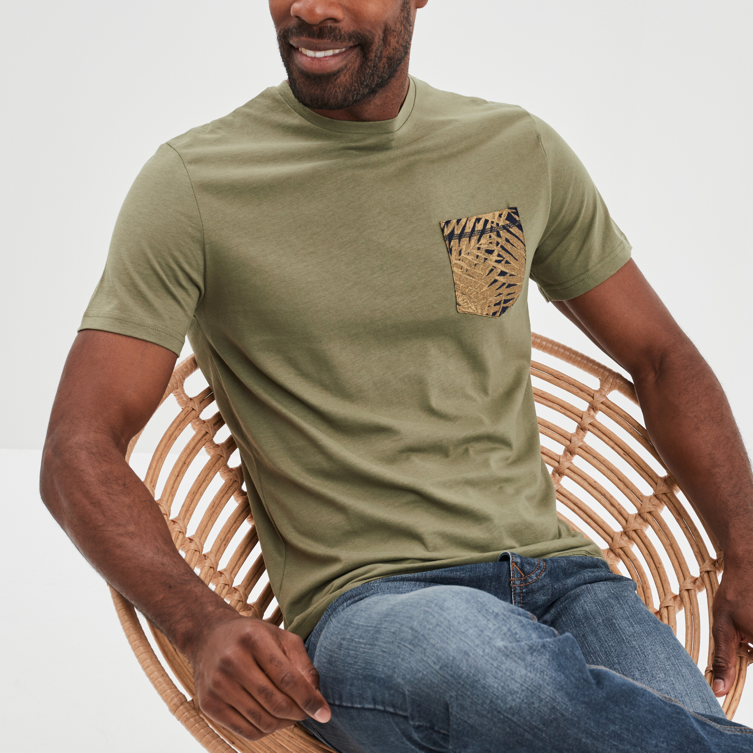 T-shirt manches courtes coton Creeks vert kaki homme | La Halle