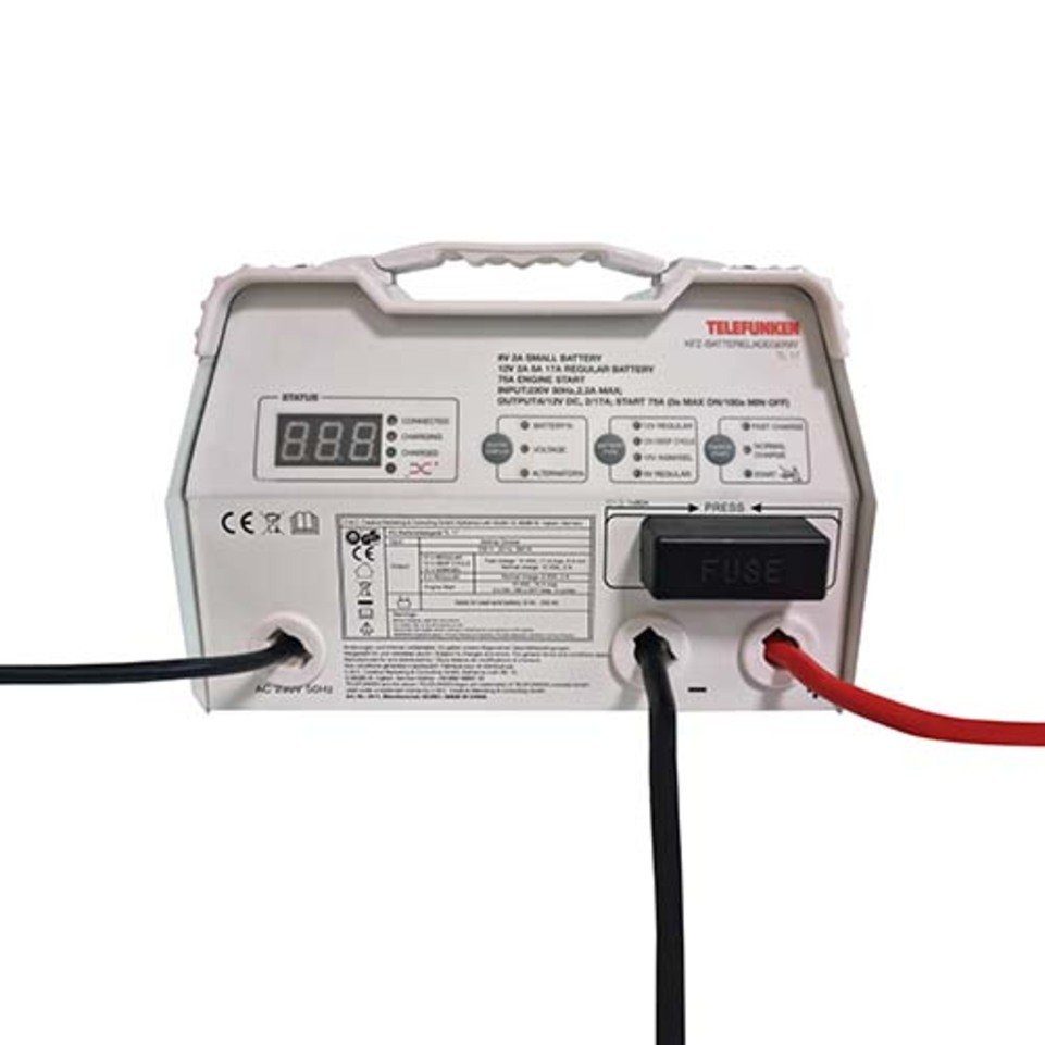 Telefunken Telefunken KFZ-Batterieladegerät TL 17 Autobatterie-Ladegerät (2,61 mA, Schutz gegen Kurzschluss Überlastung, autom. Batterietyperkennung)