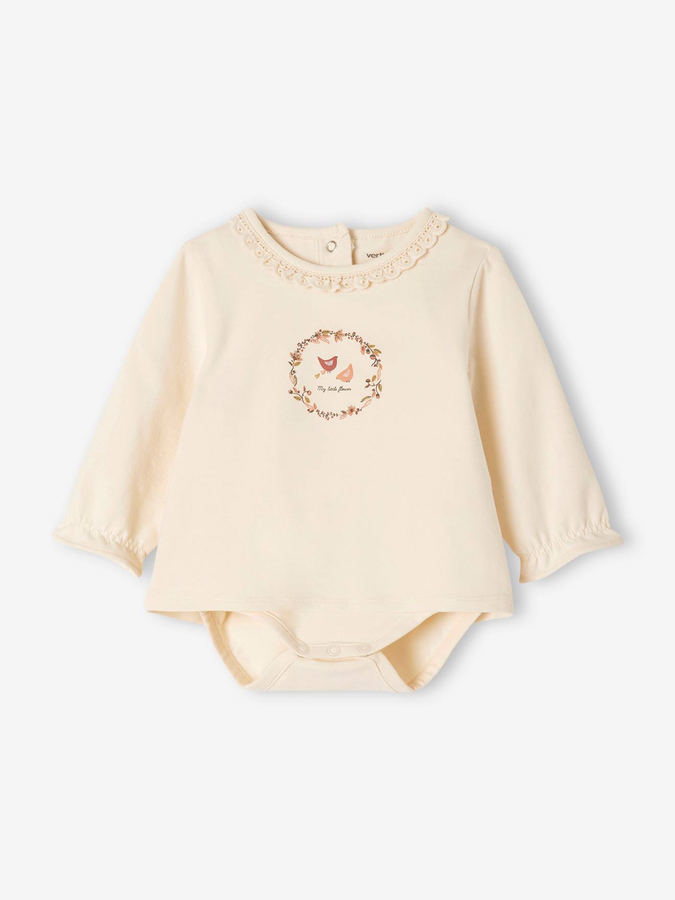 T-shirt body bébé manches longues écru