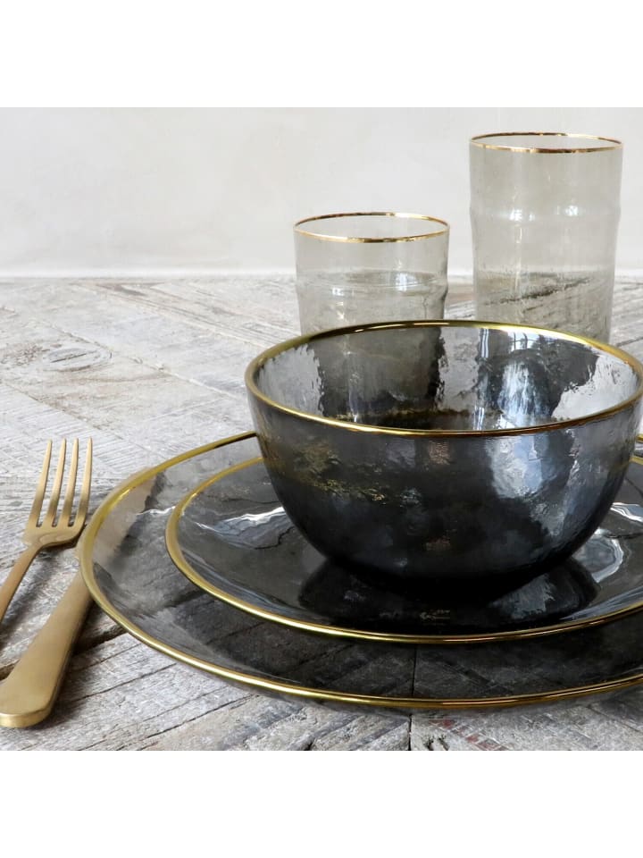 Chic Antique Glasschale mit Goldrand in Grau | Gold günstig kaufen onesize