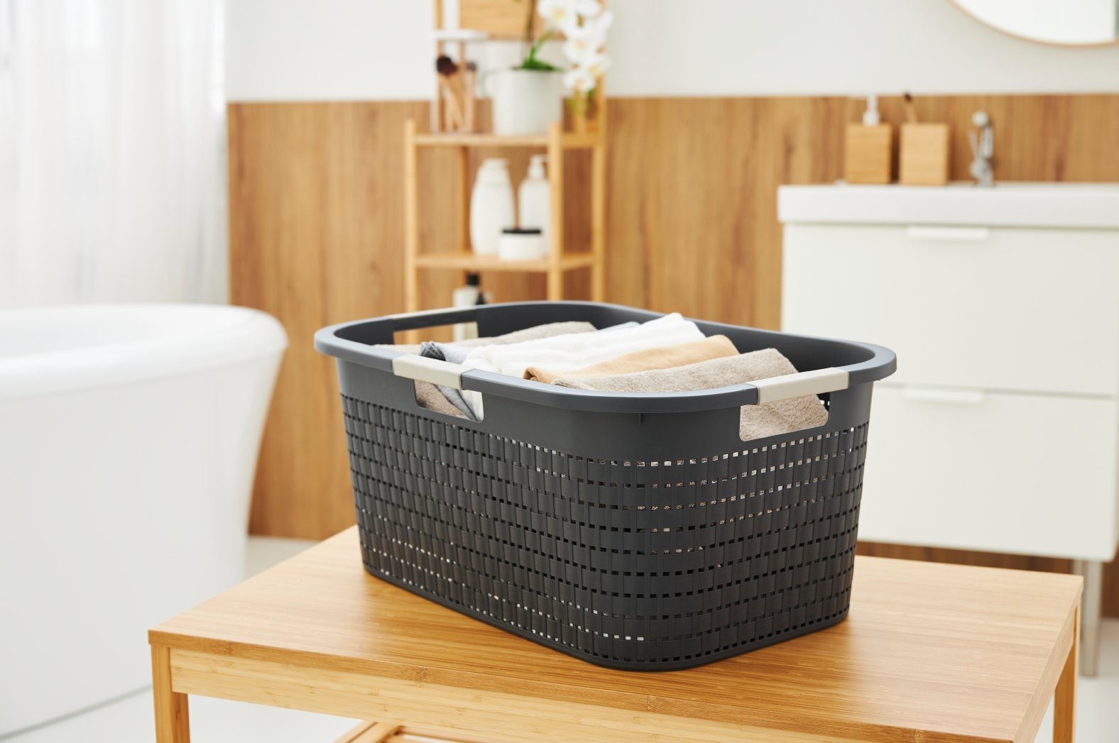 ROTHO Wäschekorb Country Wäschekorb 40l, Kunststoff (PP) BPA-frei, Luftzirkulation innerhalb der Wäschebox