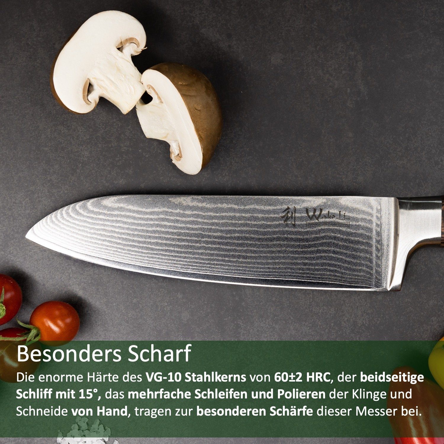 Wakoli Messer-Set Edib 4er Damastmesserset I 8 - 18cm Klinge I Pakkaholzgriff