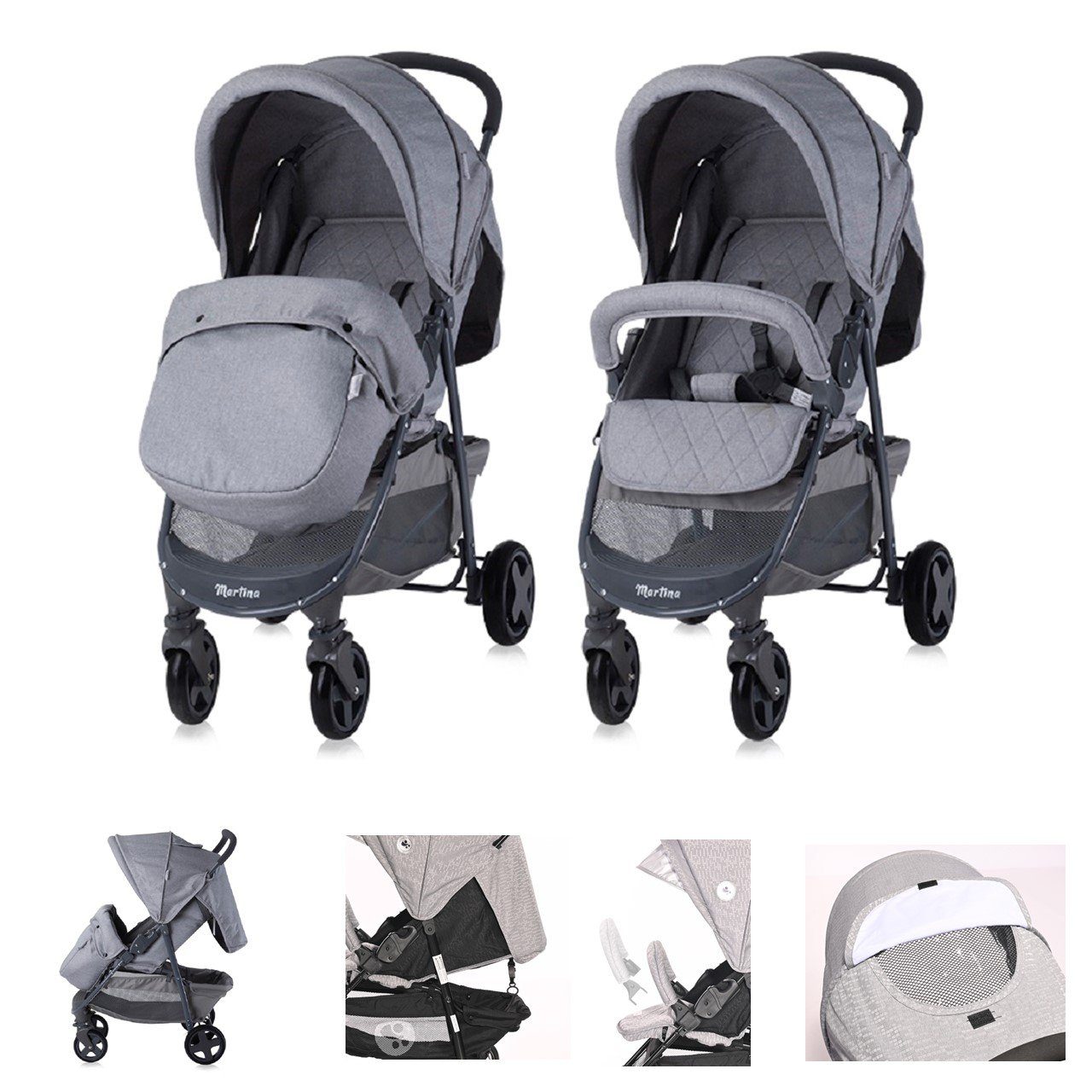 Lorelli Kinder-Buggy Kinderwagen Buggy Martina, Fußabdeckung, Frontbügel abnehmbar, Sonnendach