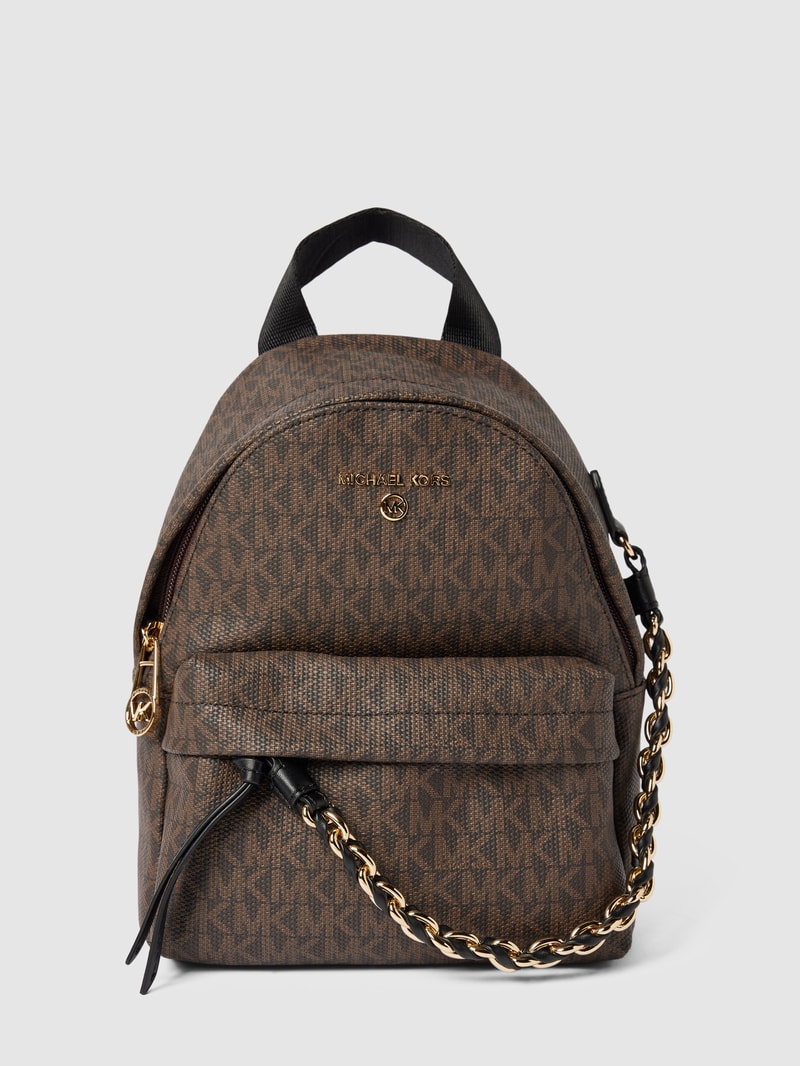 Rucksack mit Allover-Logo Modell 'SLATER' in dunkelbraun