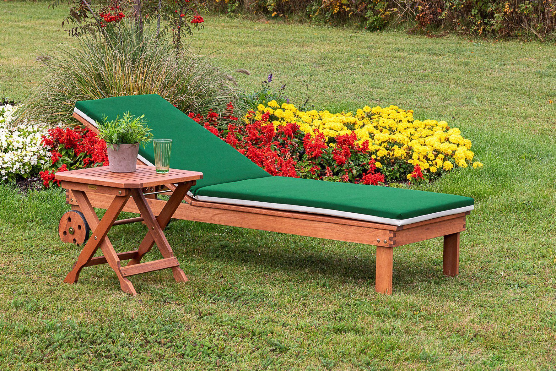 MERXX Gartenliege Aktionsliegen Set, Spar-Set, 2 St., 1 Liege und 1 Hocker, mit Auflagen