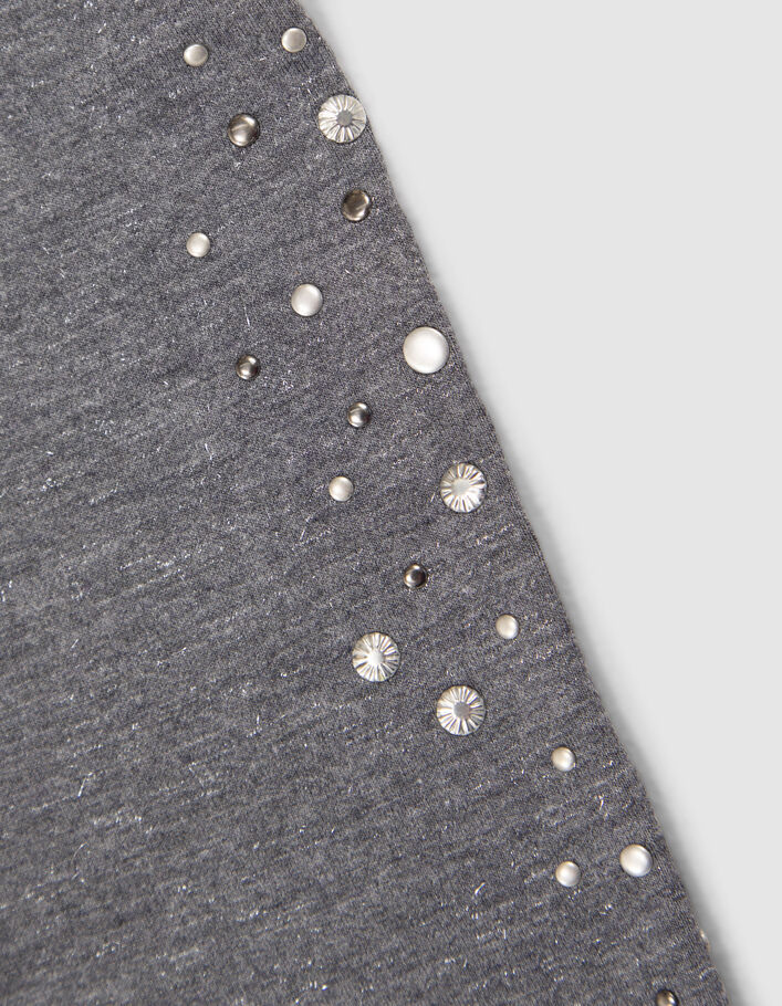 T-shirt gris lurex décor bijoux aux manches fille