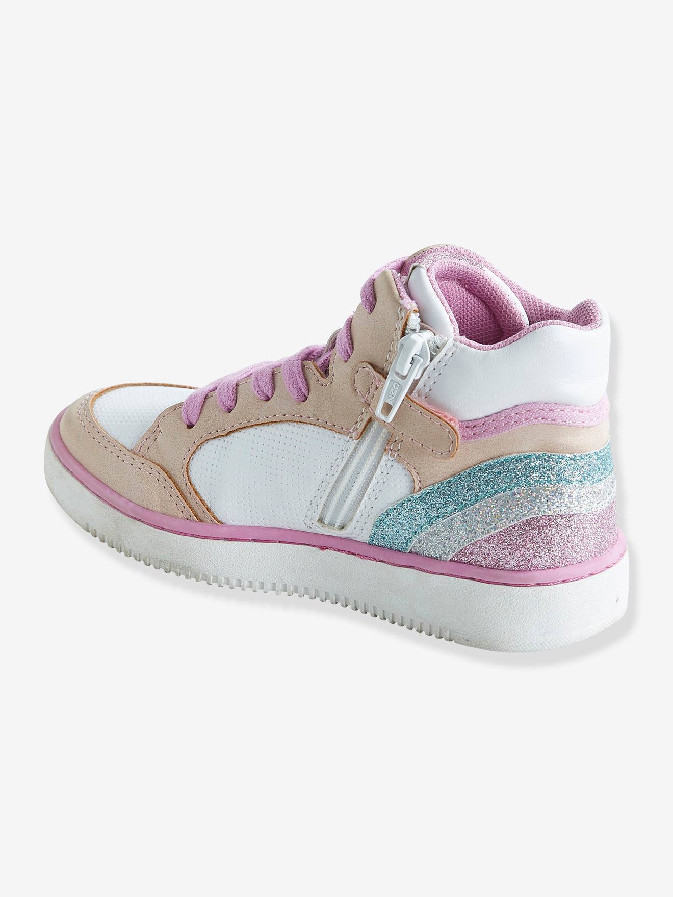 Baskets zippées à lacets fille blanc