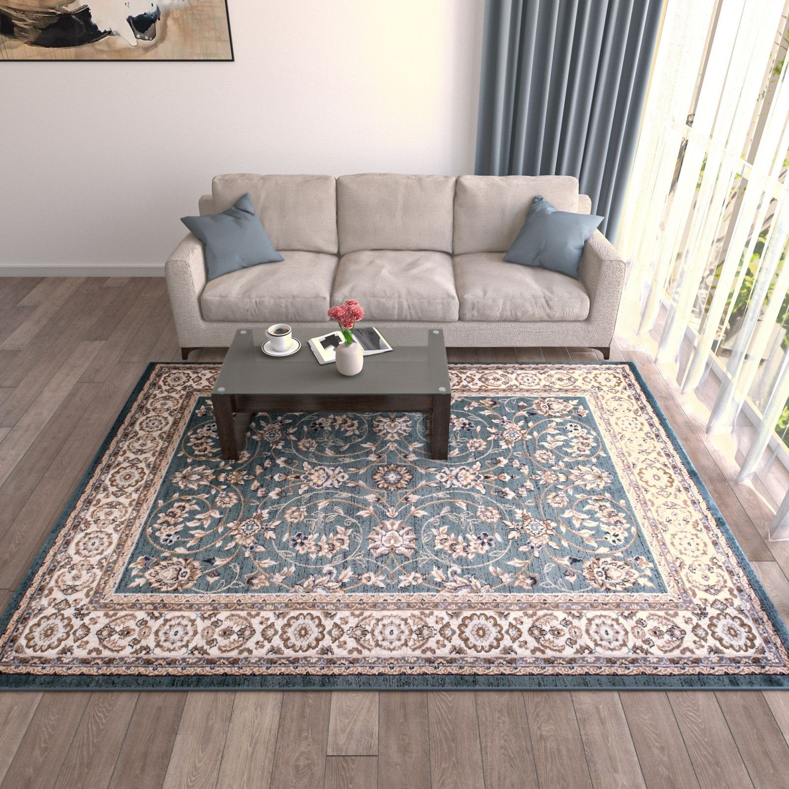 Orientteppich Oriente Teppich - Traditioneller Teppich Orient Blau, Mazovia, 60 x 100 cm, Geeignet für Fußbodenheizung, Pflegeleicht, Wohnzimmerteppich