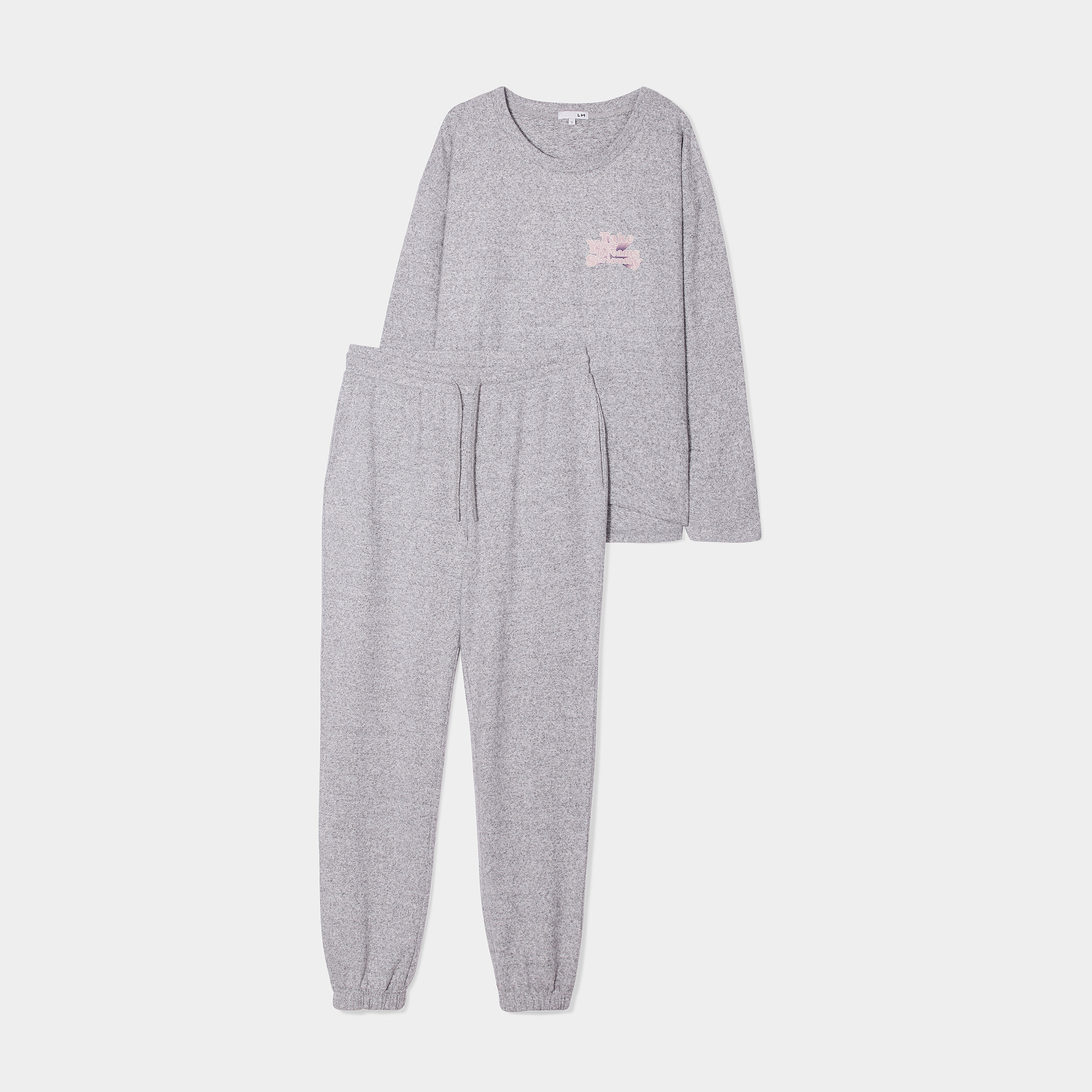 Ensemble pyjama bas resserré 2 pièces gris clair femme | La Halle