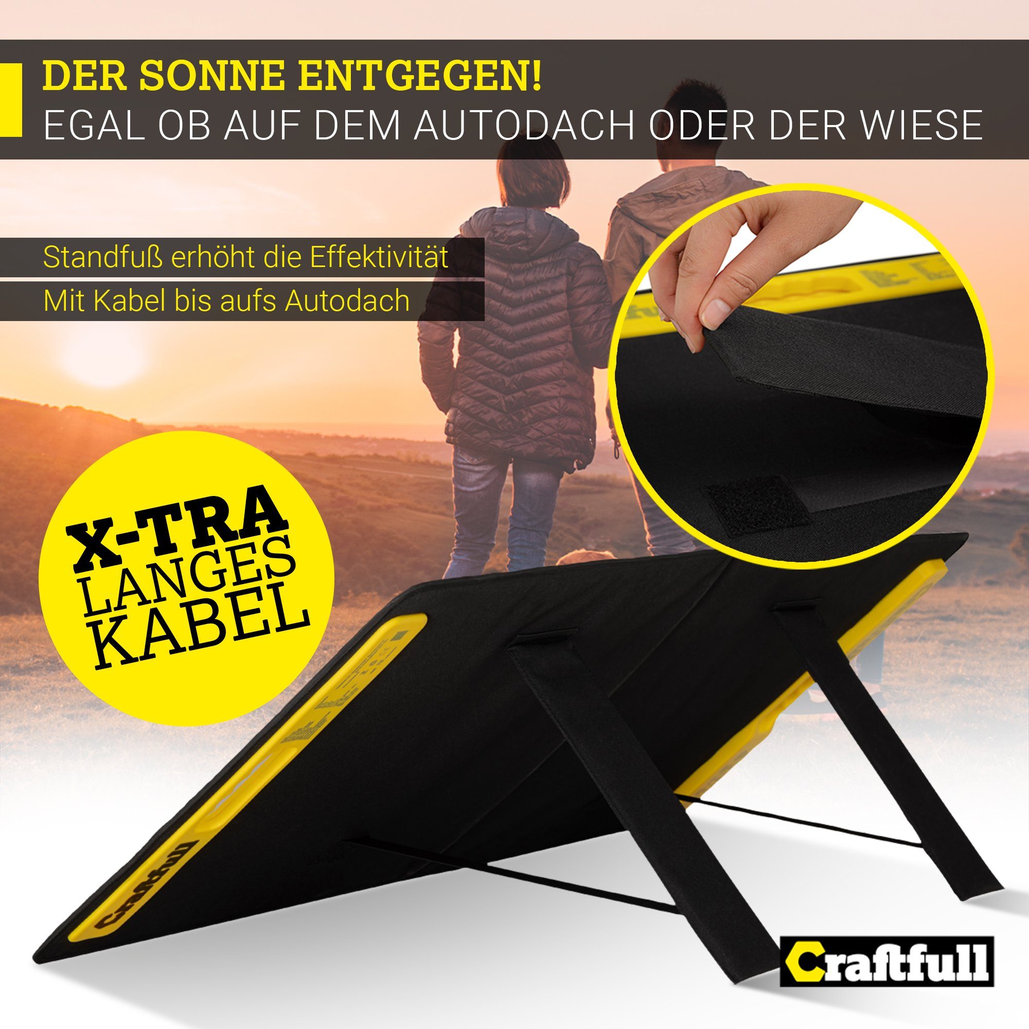 Craftfull Solarmodul Solarpanel faltbar Adventure 60 100 200 300 Watt Solarpanel, 60,00 W, Mono-Schindelzellen, (2x USB-A 1x USB-C Anschluss, ≥ 22% höherer Wirkungsgrad, Integrierte Tasche für Zubehör, Ladekabel für Craftfull Powerstation, 1-St., Tra