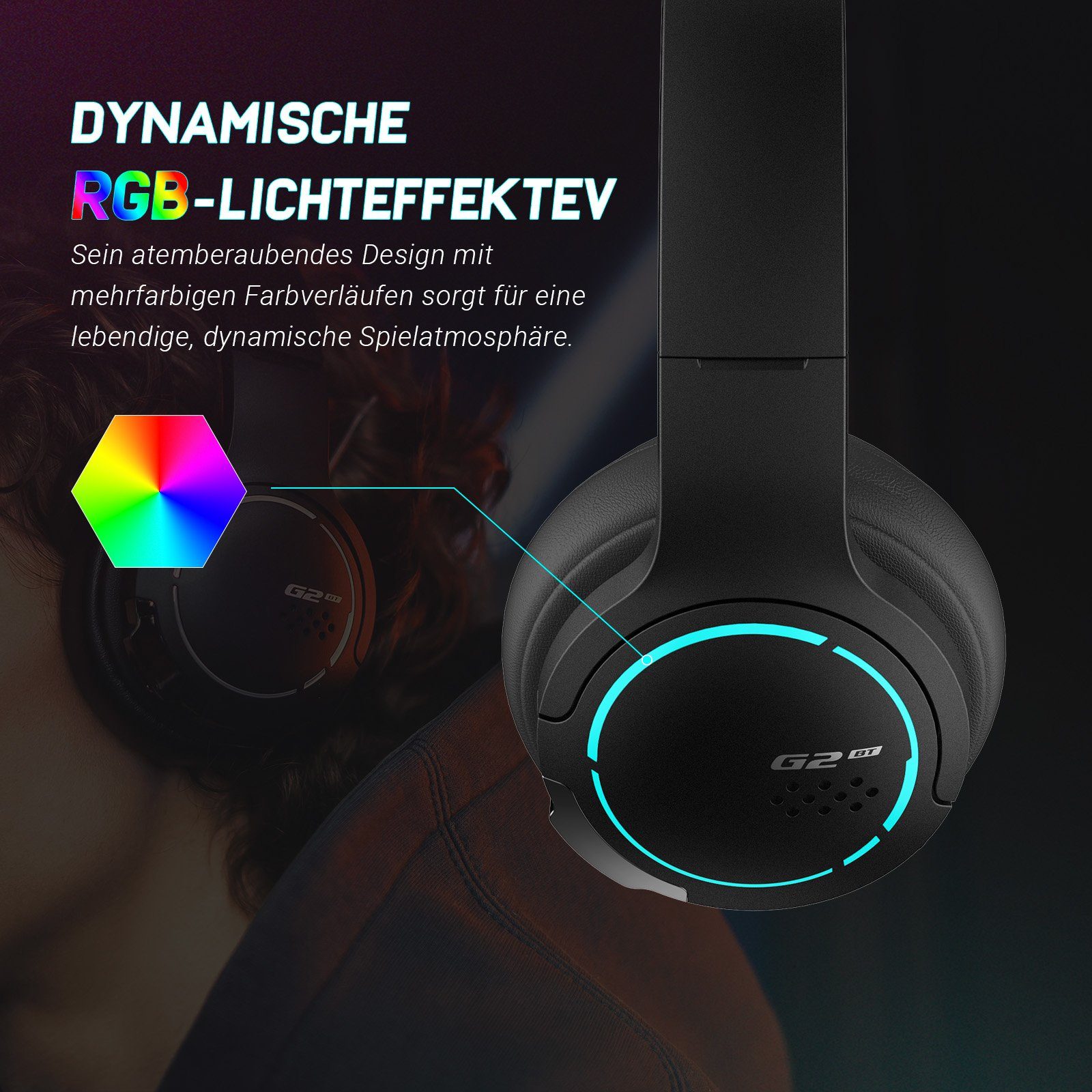 Edifier® G2BT Gaming-Headset (Wireless, RGB-Licht, Geräuschunterdrückung, weichen Ohrenschützern, Bluetooth 5.2)